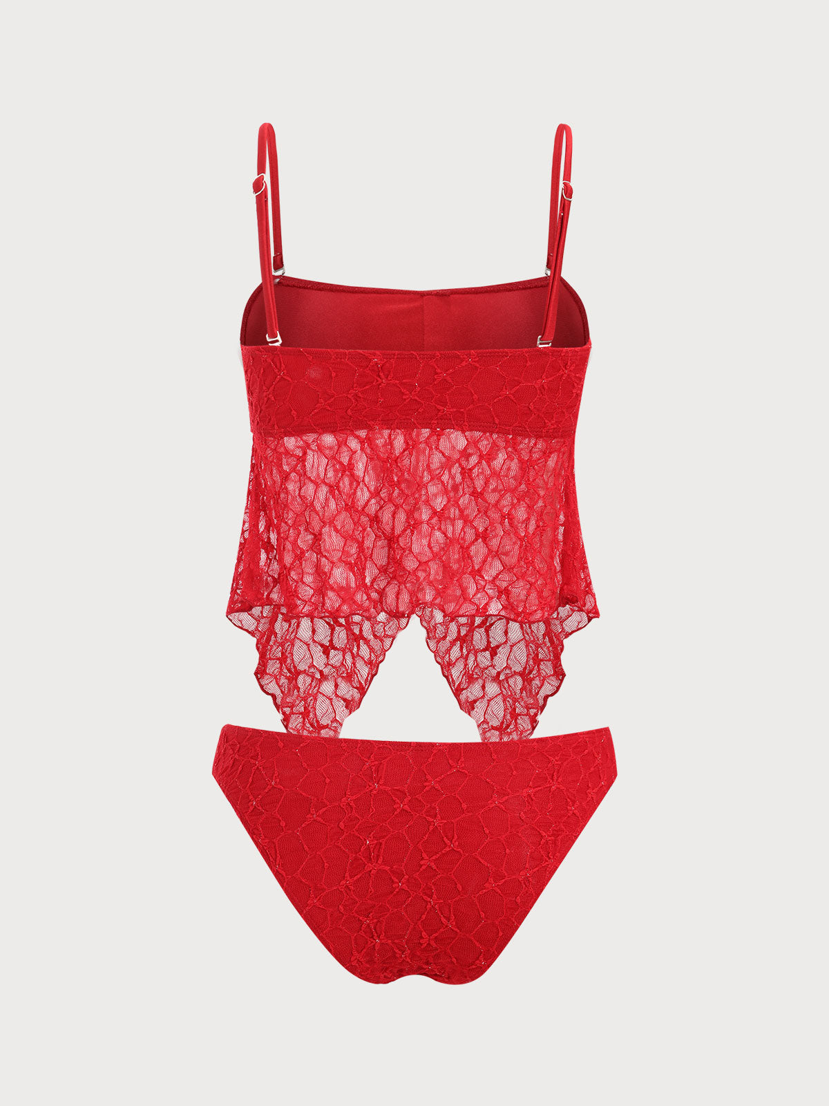 Red Irregular Hem Lace Tankini Swimsuit