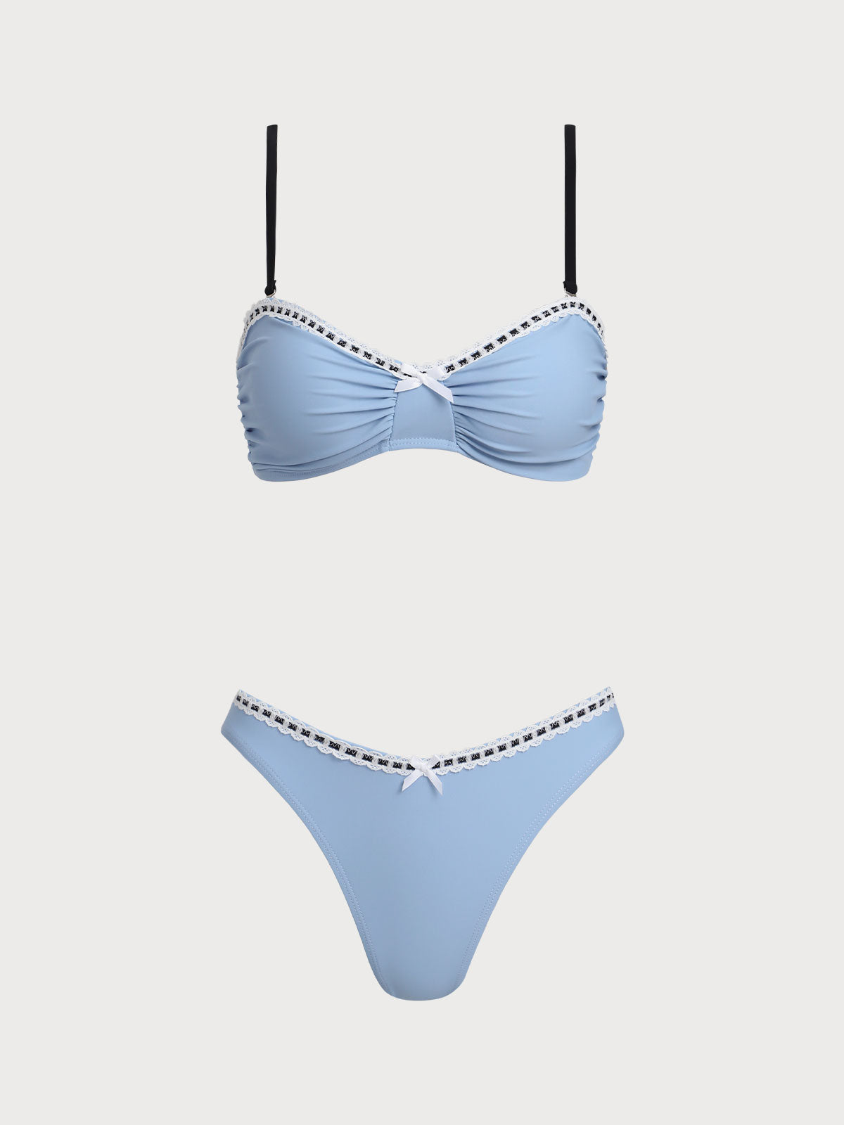 Light Blue Lace Contrast Color Lace Bikini Set