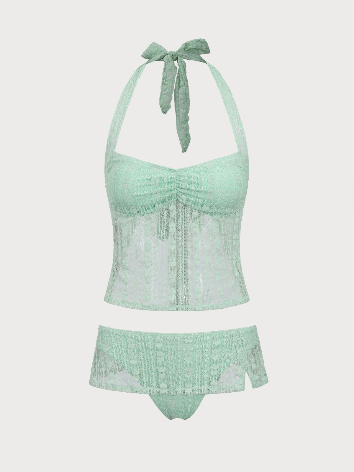 Purple Lace Halter Tankini Swimsuit