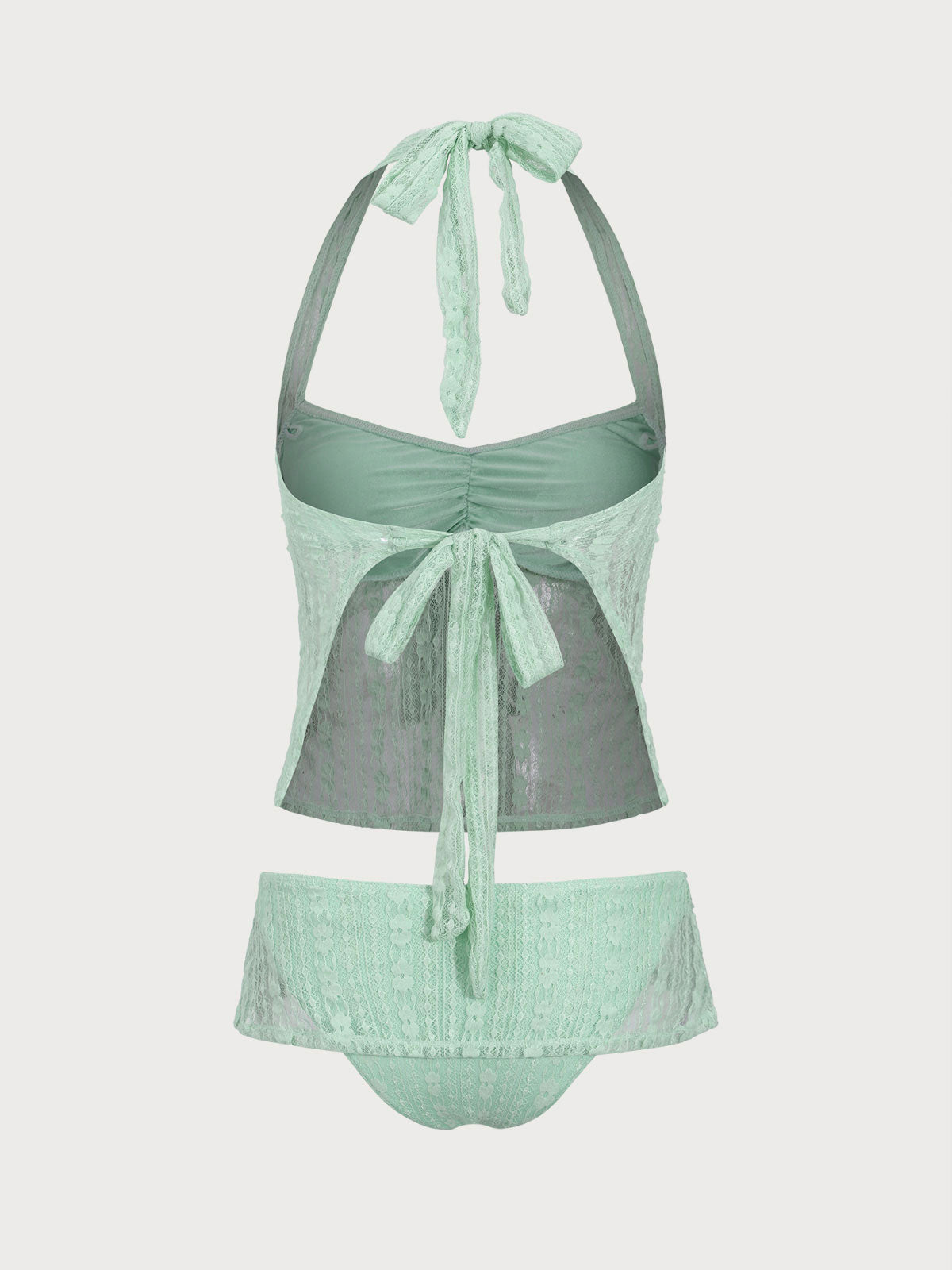 Cyan Lace Halter Tankini Swimsuit