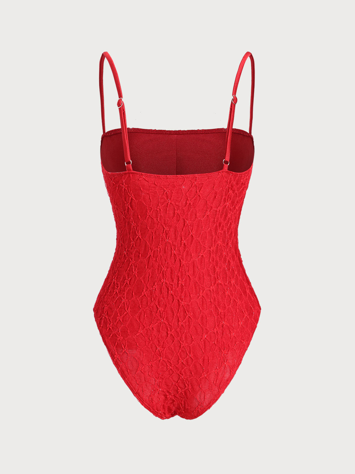Red Lace Ruched One-Piece Swimsuit