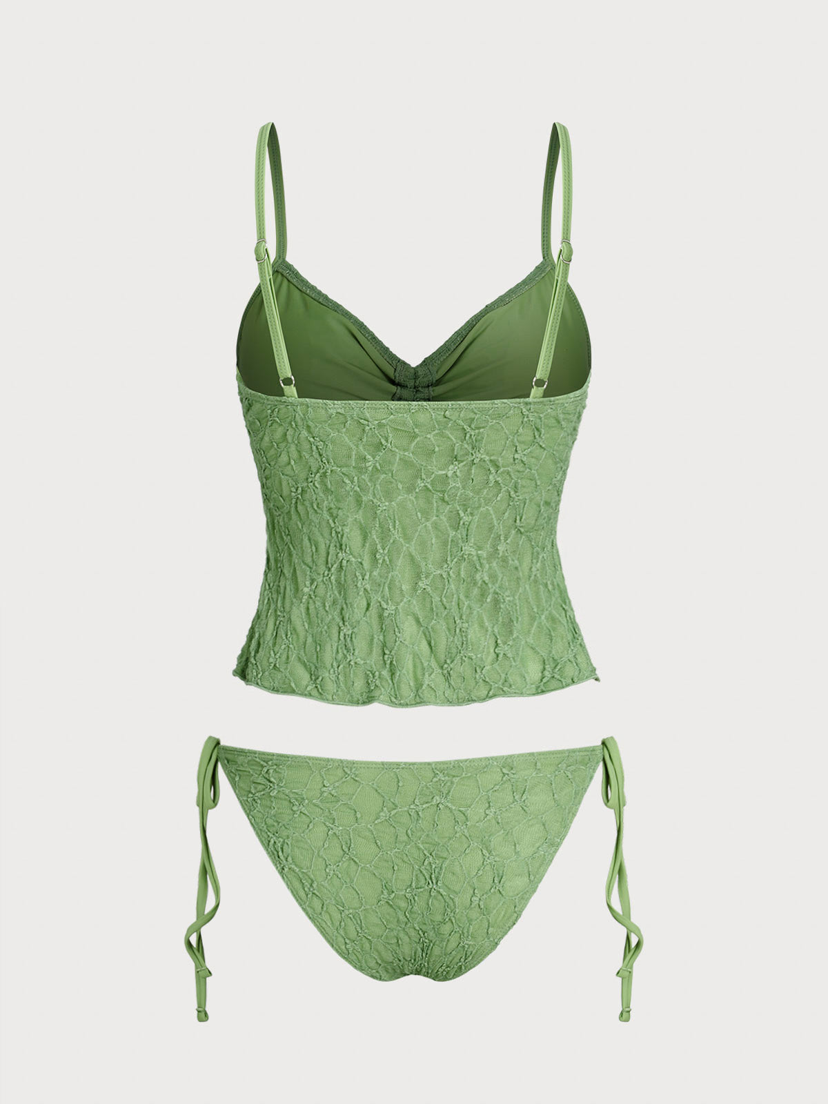 Green Lace Ruched Tankini Swimsuit