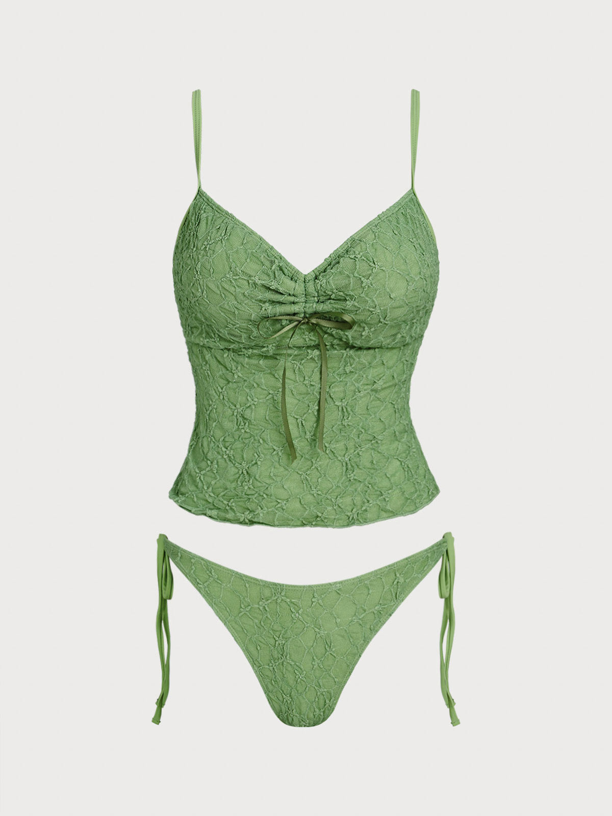 Green Lace Ruched Tankini Swimsuit