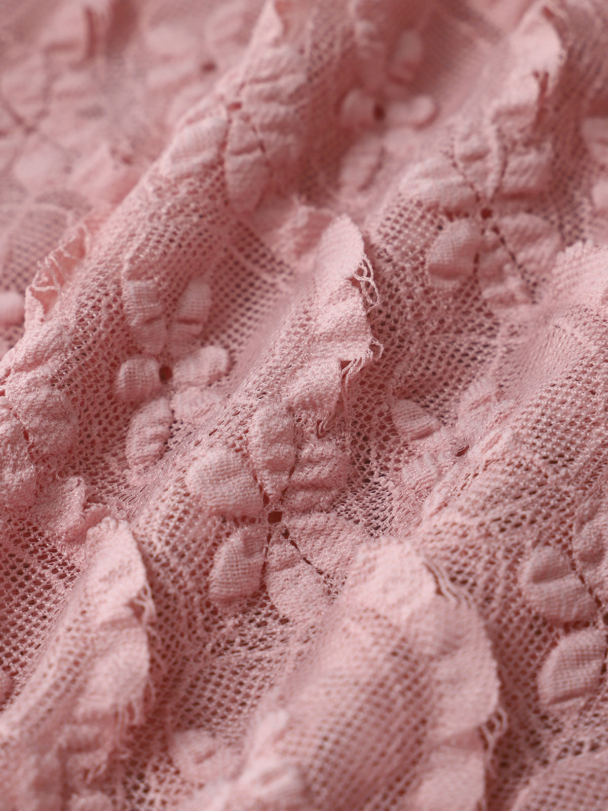 Pink Ruched Hollow Mesh Flower Tankini Swimsuit