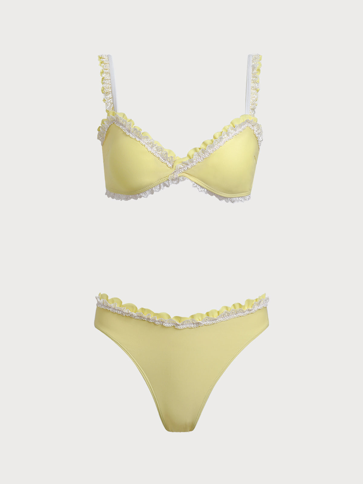 Yellow Ruffled Contrast Bikini Set