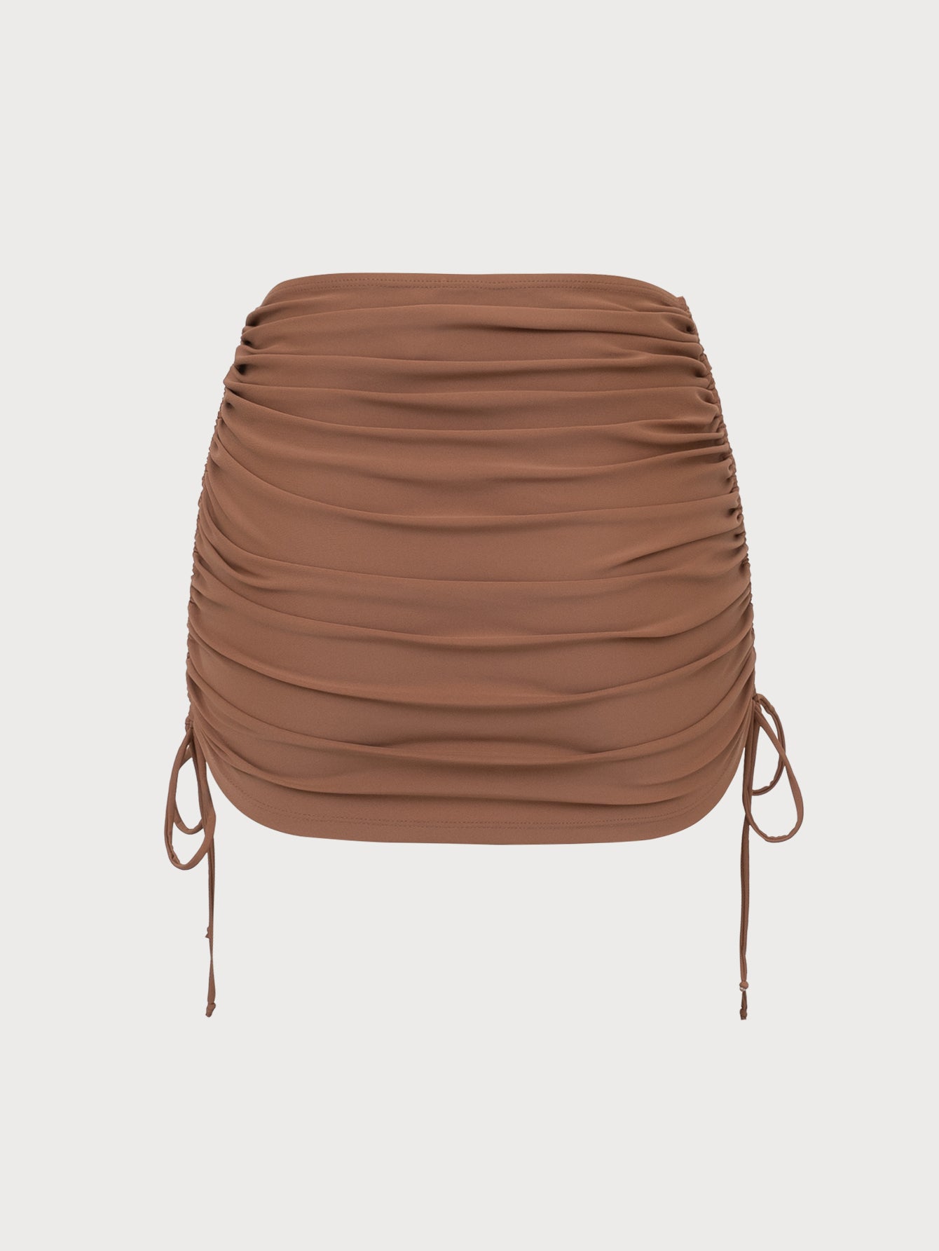 Brown Nylon Knitted Shirred Skirt