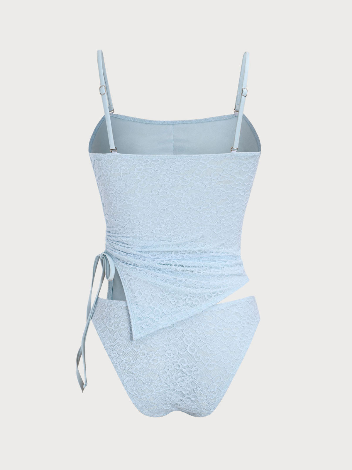 Blue Side Ruched Lace Tankini Swimsuit