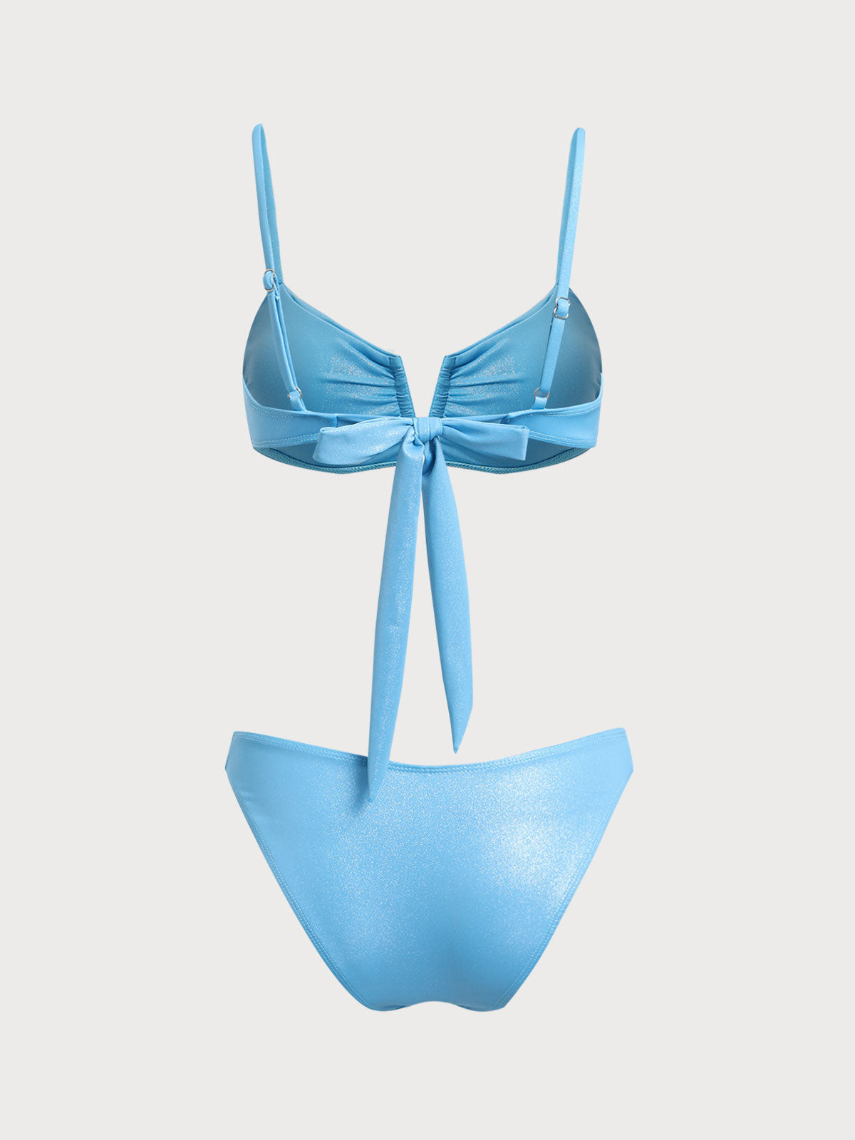 Blue V-Shaped Pleated Bikini Set