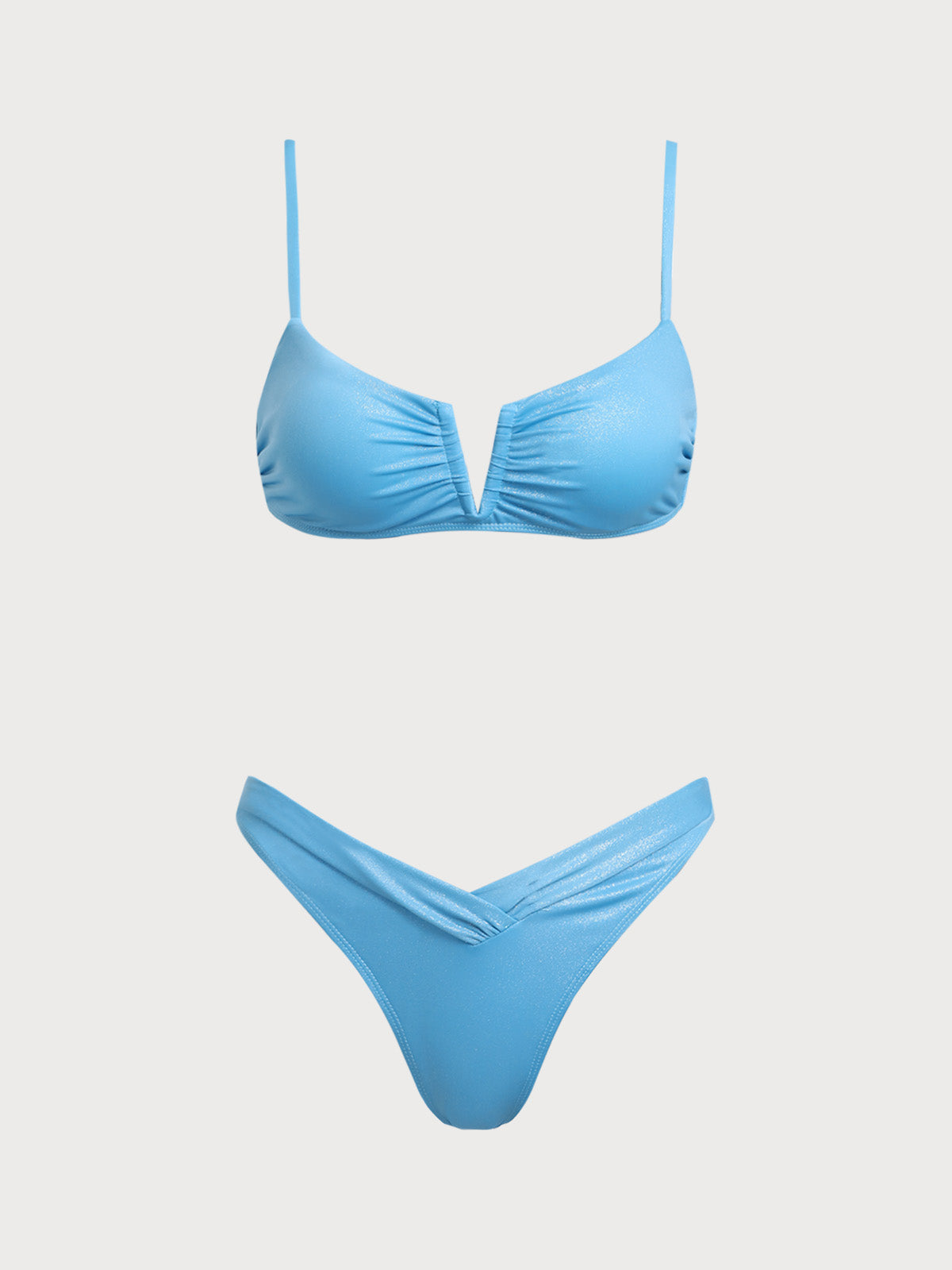 Blue V-Shaped Pleated Bikini Set
