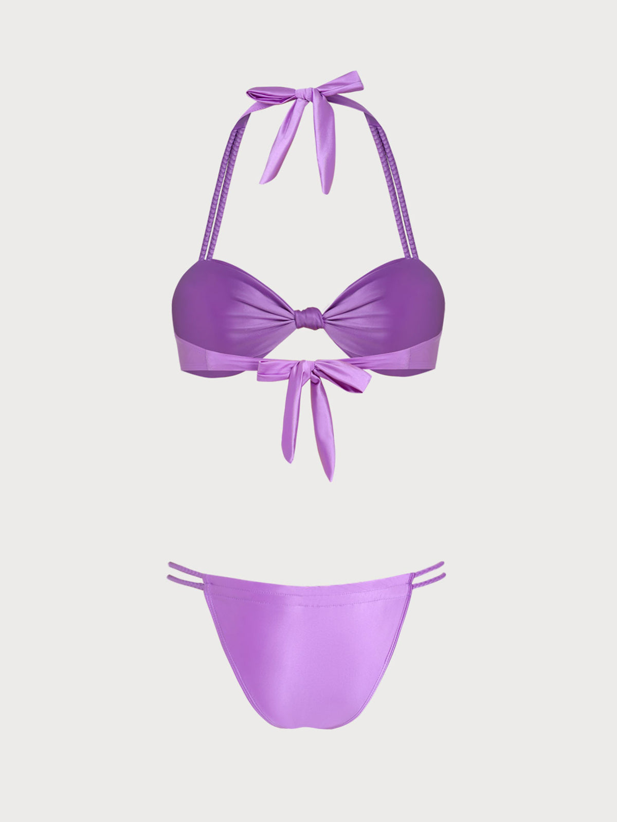 Purple Woven Suspender Bikini Set
