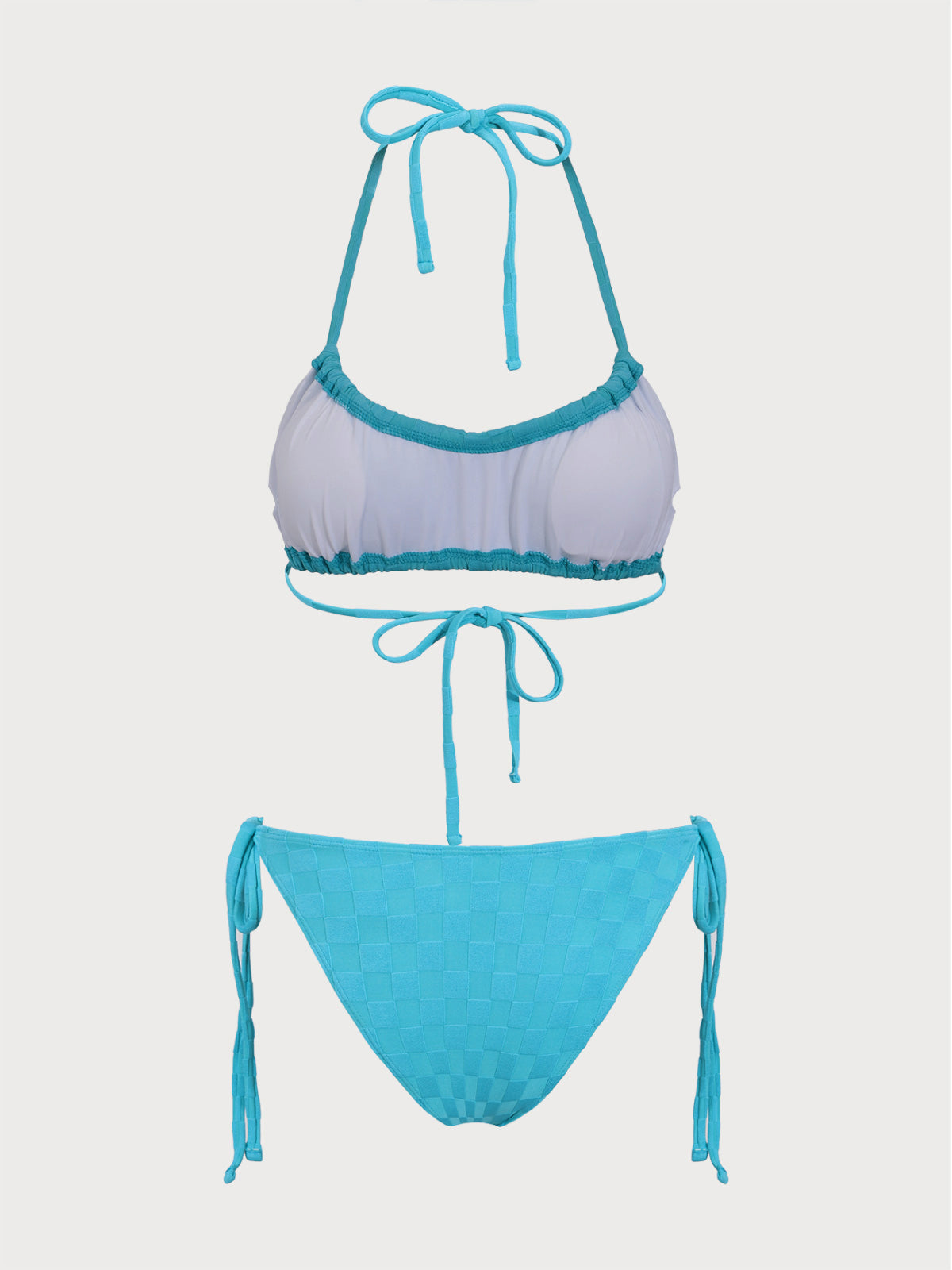 Blue Checkered Ruched Bikini Set