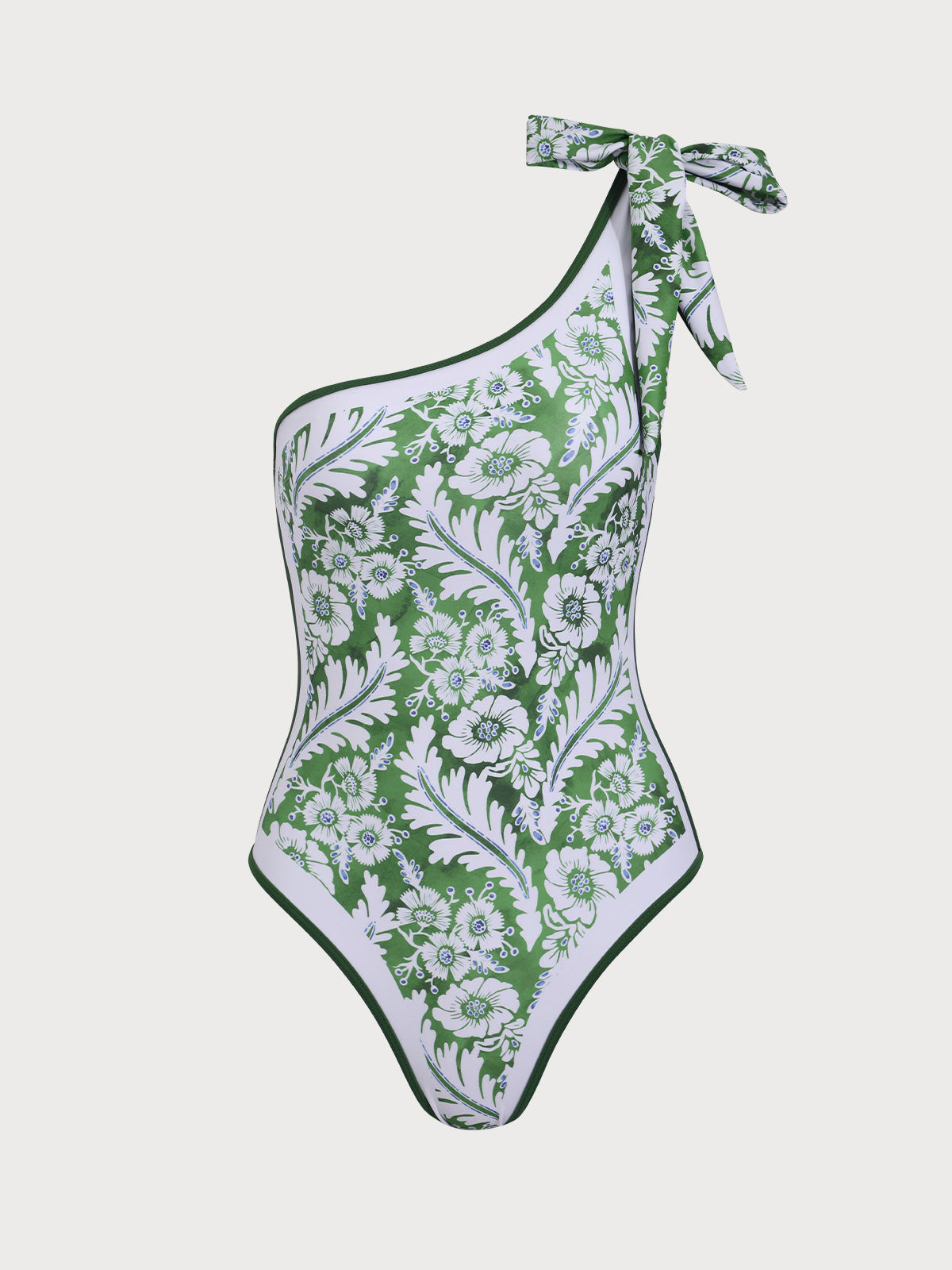 Green Floral One-Shoulder One Piece Swimsuit