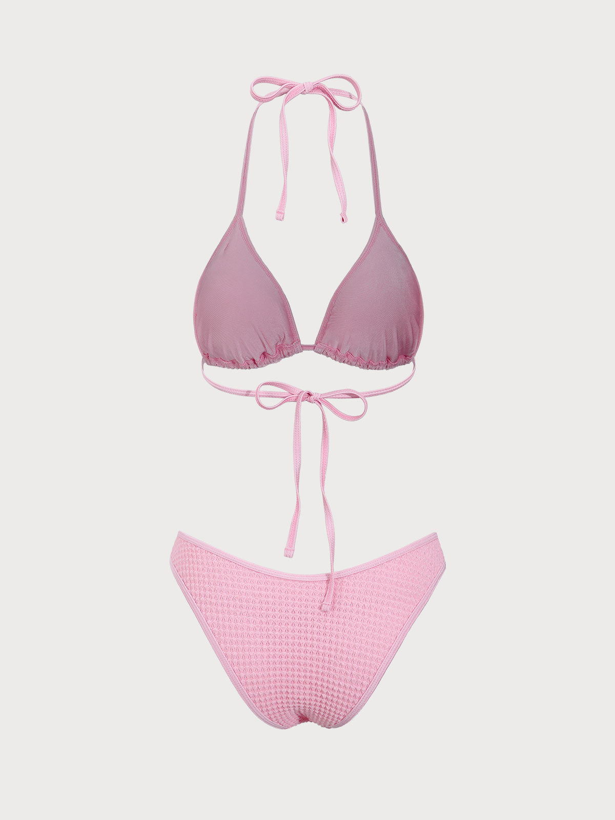 Pink Crochet Three-Dimensional Flower Bikini Set