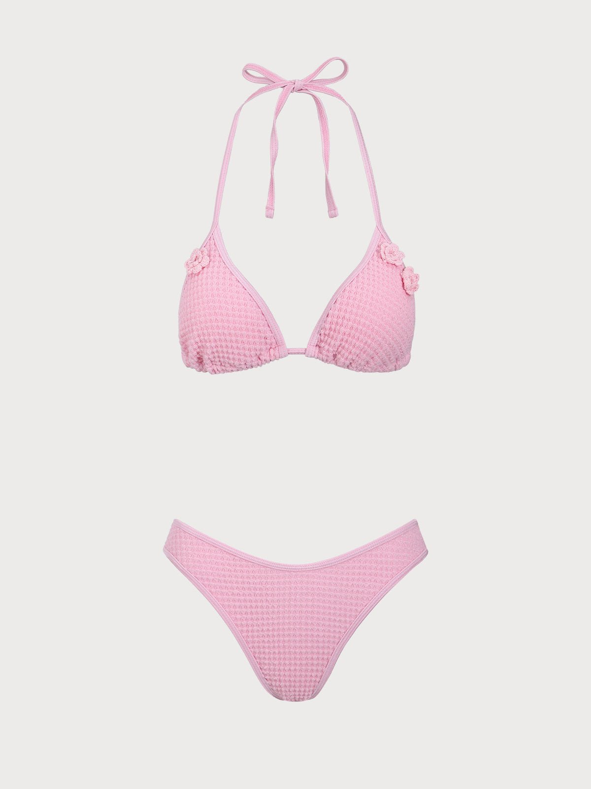 Pink Crochet Three-Dimensional Flower Bikini Set