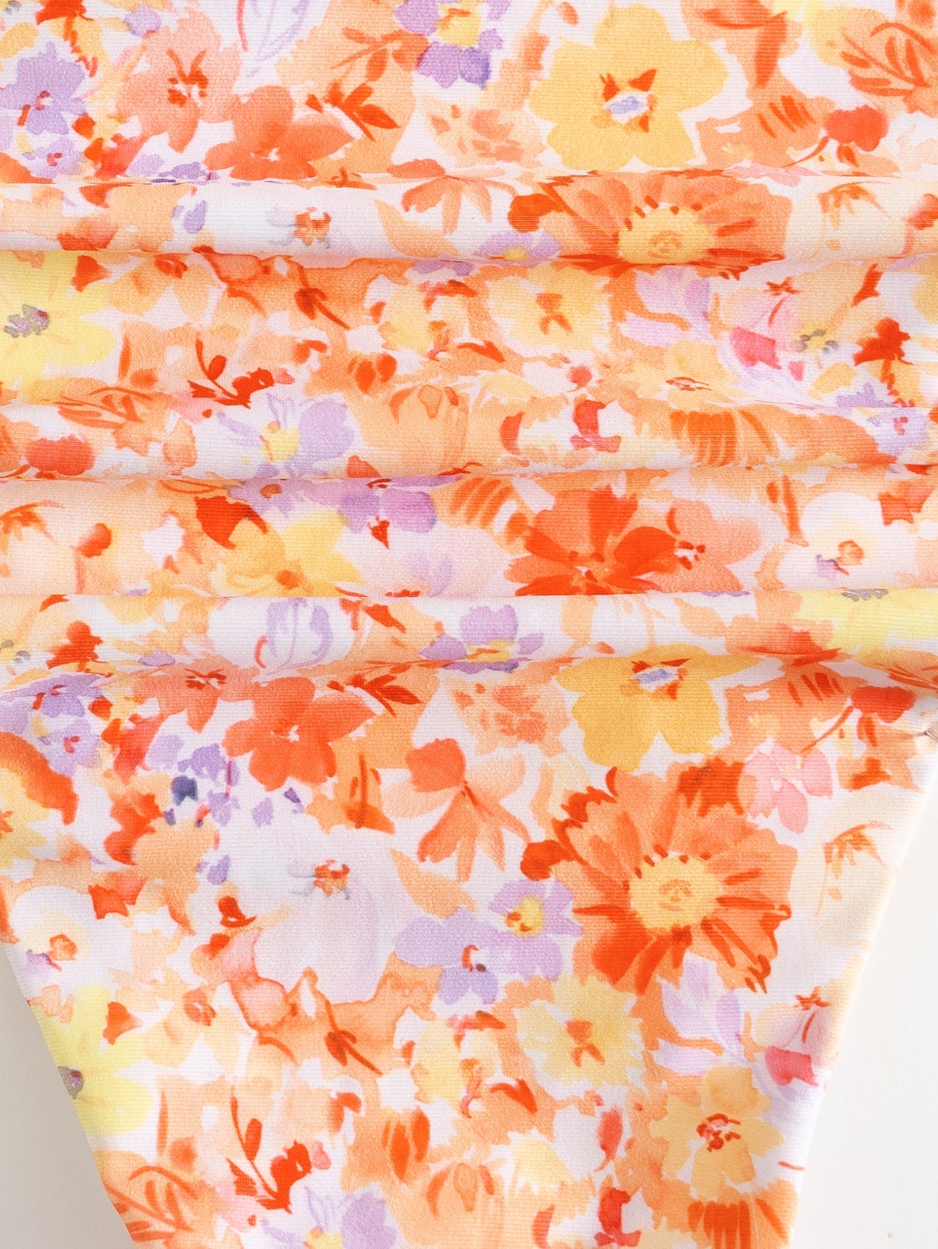 Orange Hollow Strap Front Floral Bikini Set