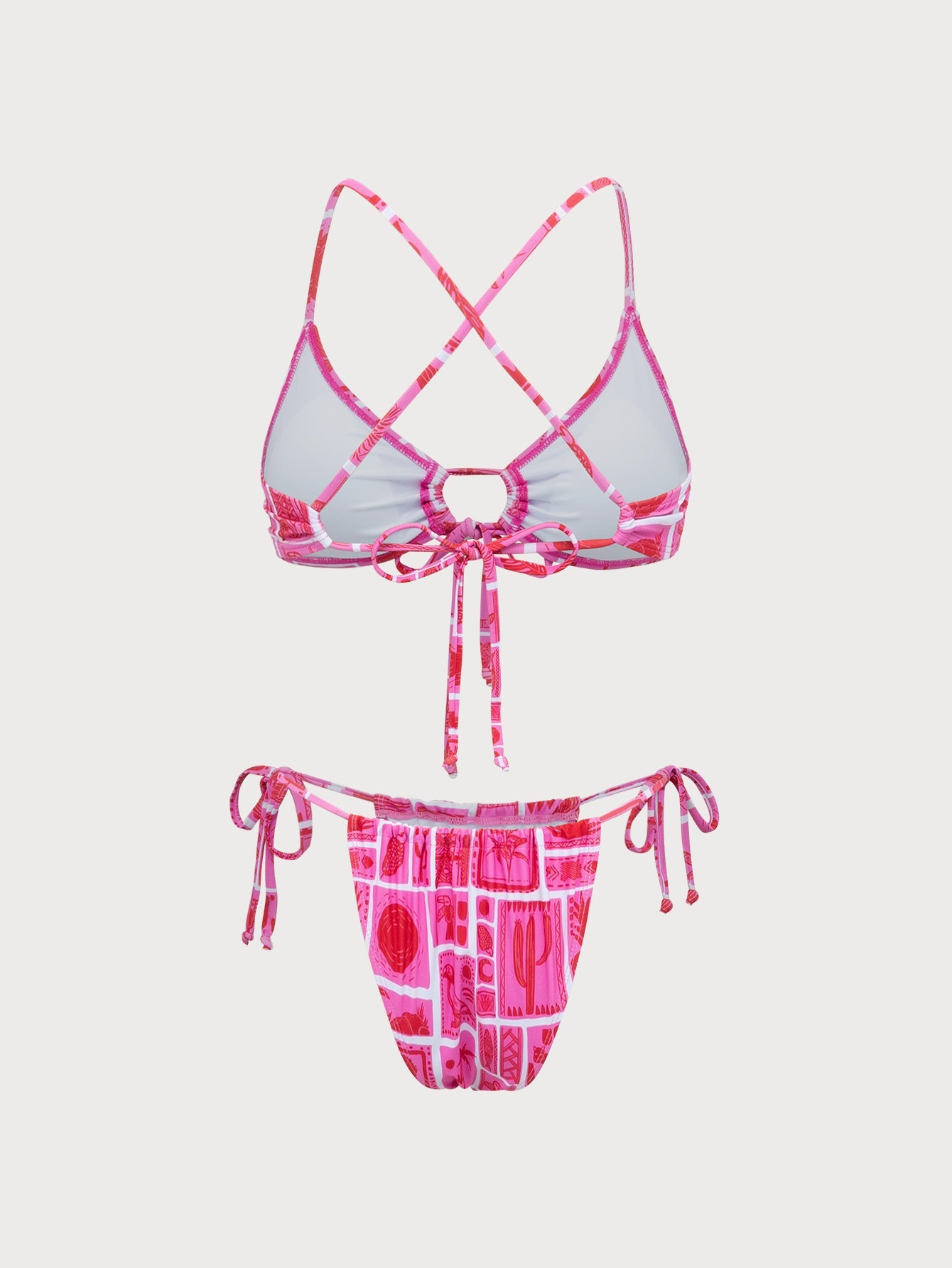 Pink Color Block Print Bikini Set