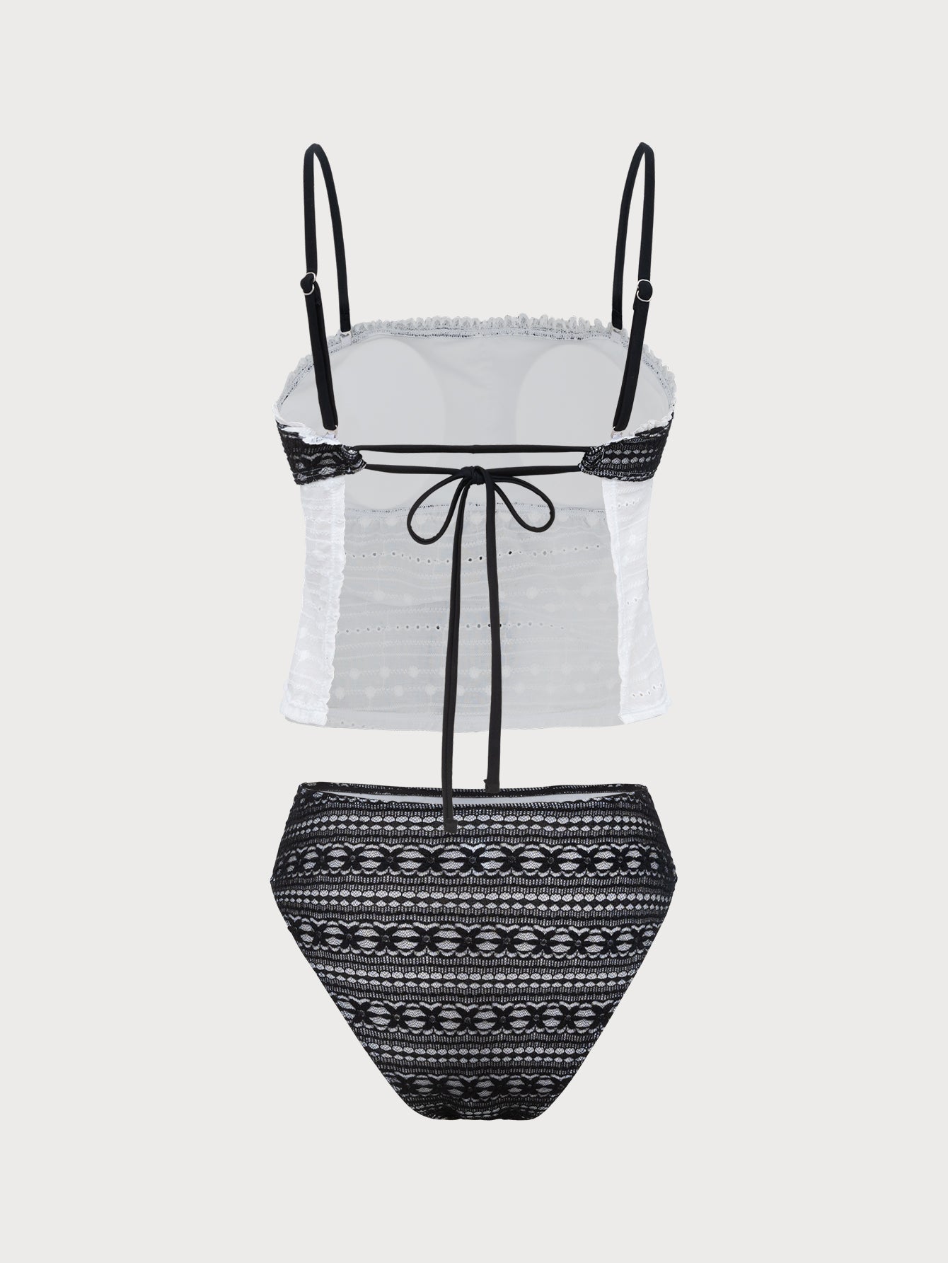 Black Contrast Backless Tankini Swimsuit