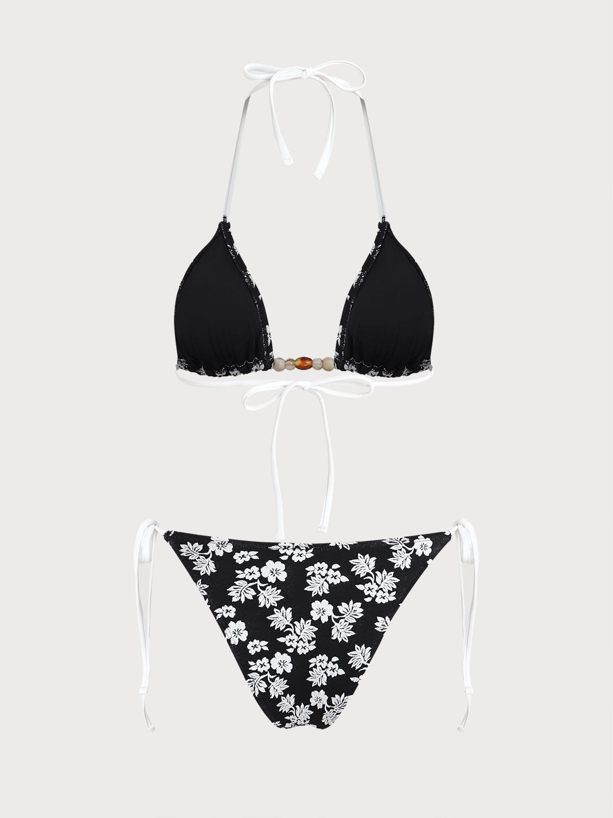 Black Contrast Beaded Bikini Set