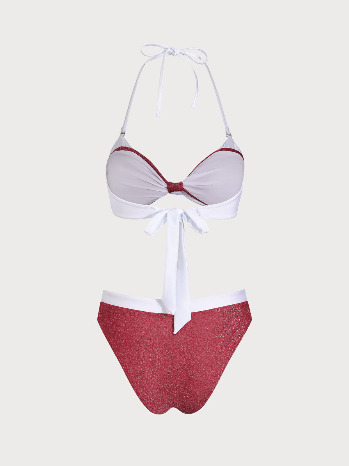 Red Contrast Color Fake Two Piece Bikini Set