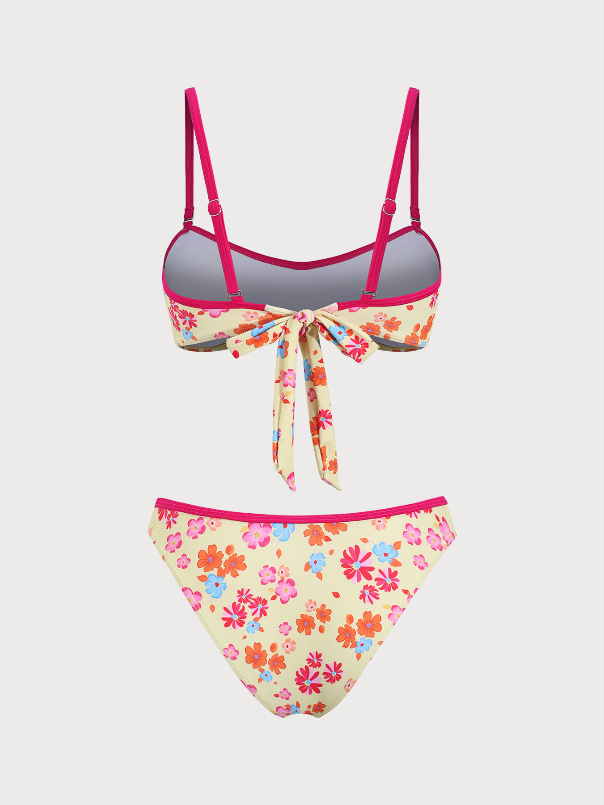 Yellow Contrast Color Floral Bikini Set