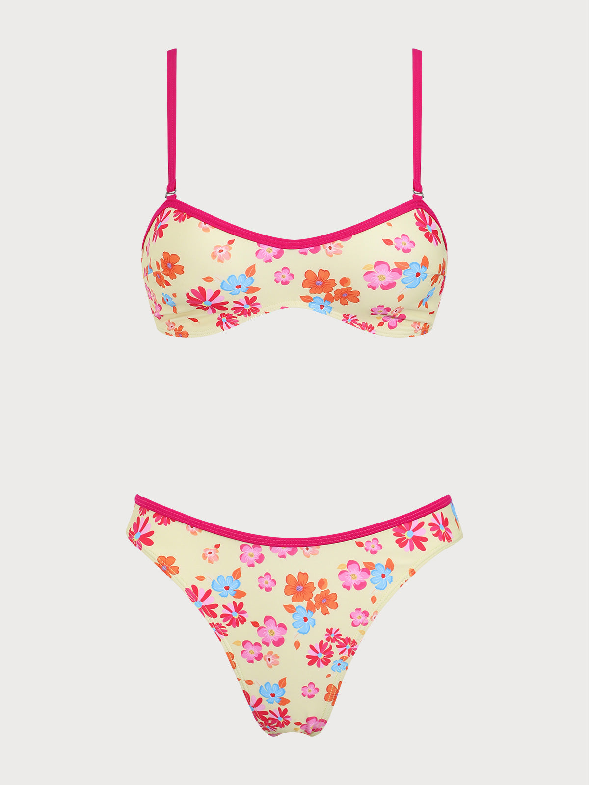 Yellow Contrast Color Floral Bikini Set