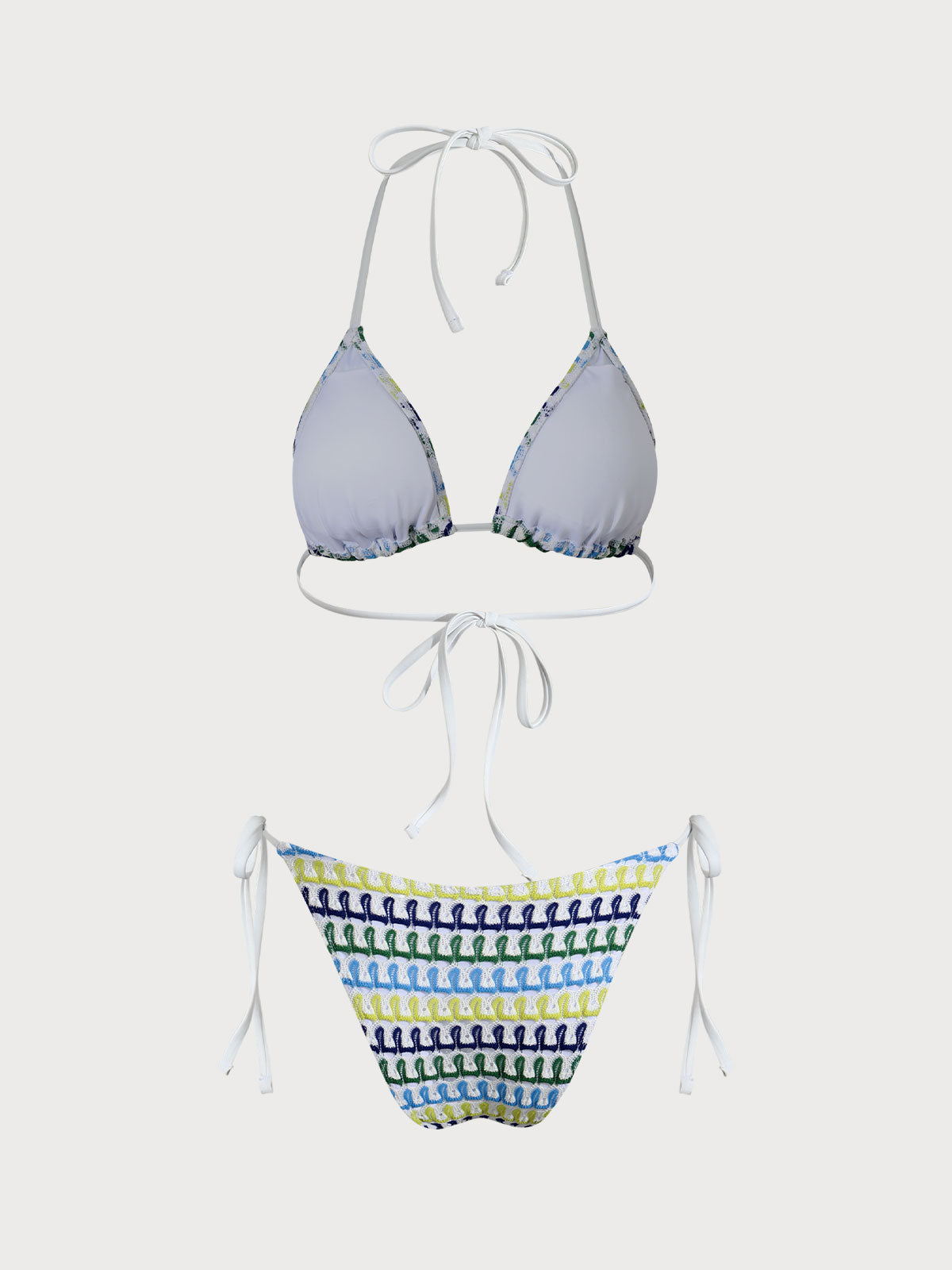 Blue Contrast Color Mesh Bikini Set