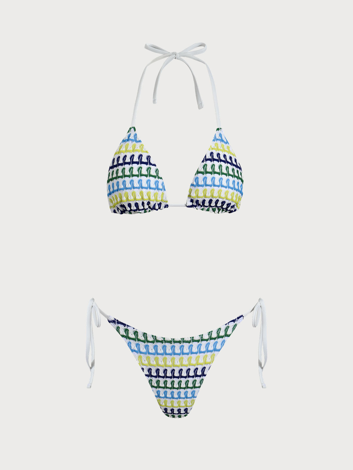 Blue Contrast Color Mesh Bikini Set