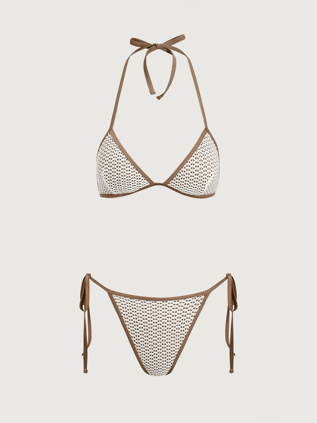 Brown Contrast Color Mesh Bikini Set