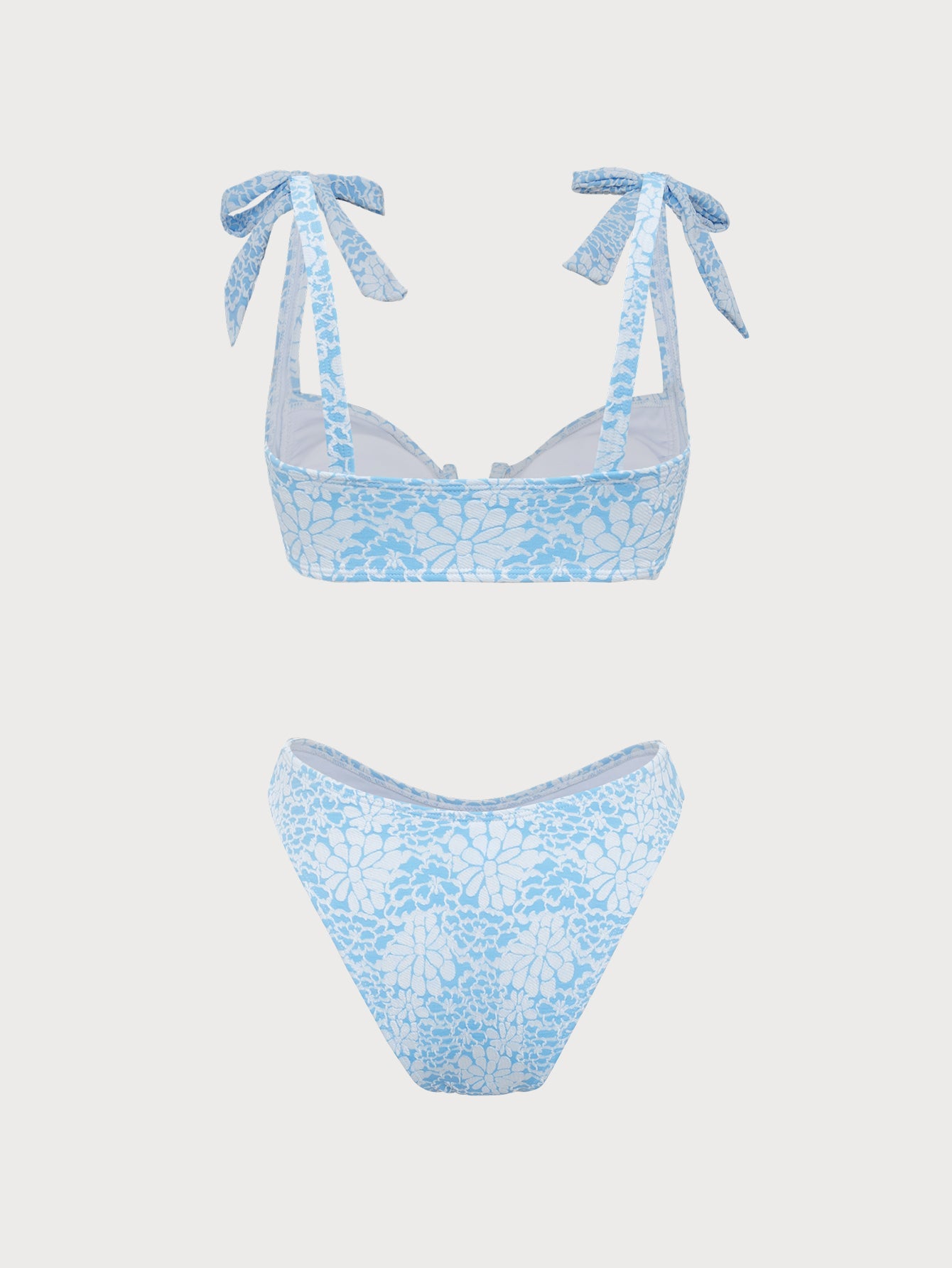 Blue Contrast Color V-Neck Bikini Set