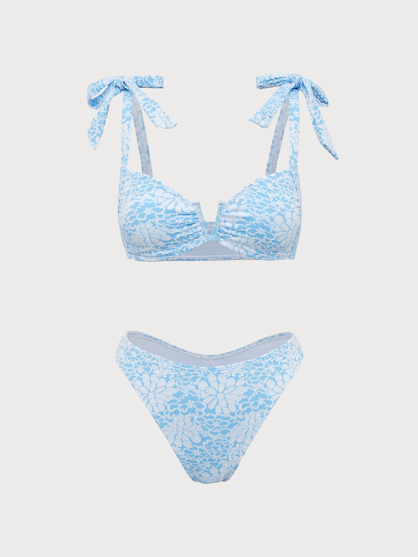 Blue Contrast Color V-Neck Bikini Set