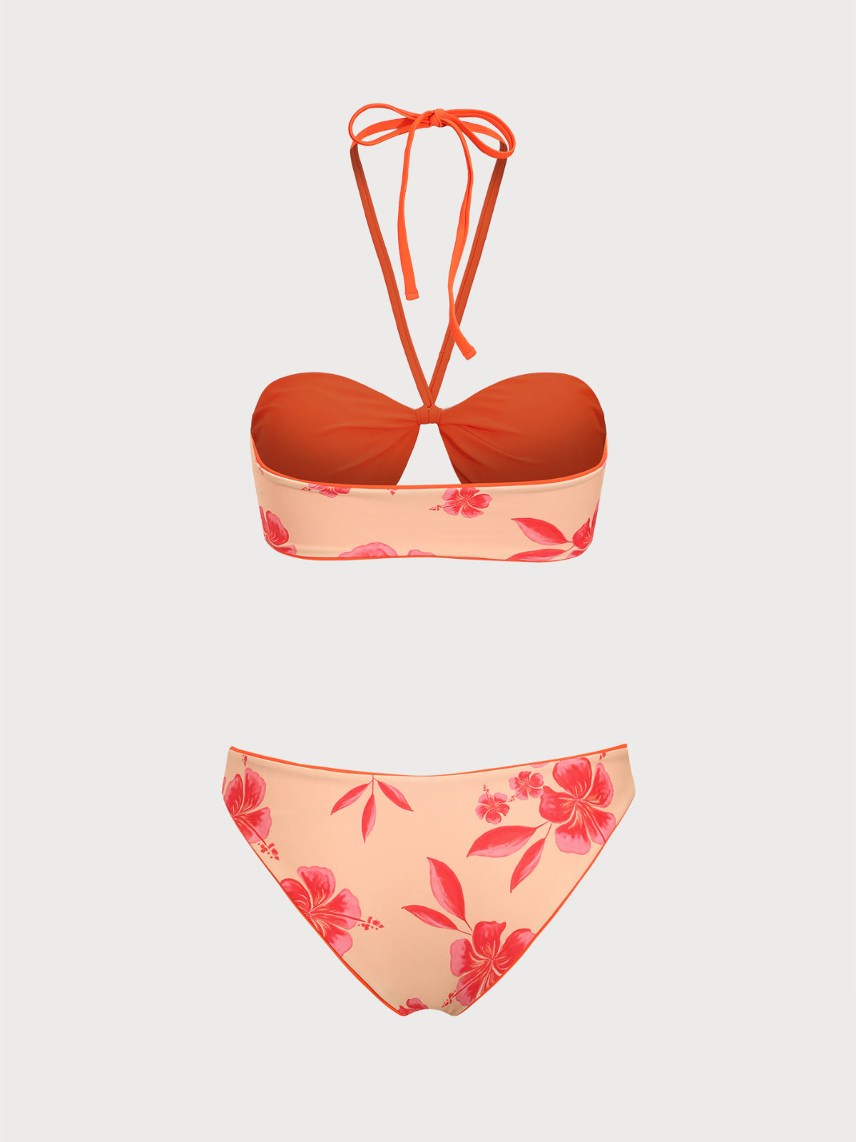 Orange Contrast Floral Bikini Set