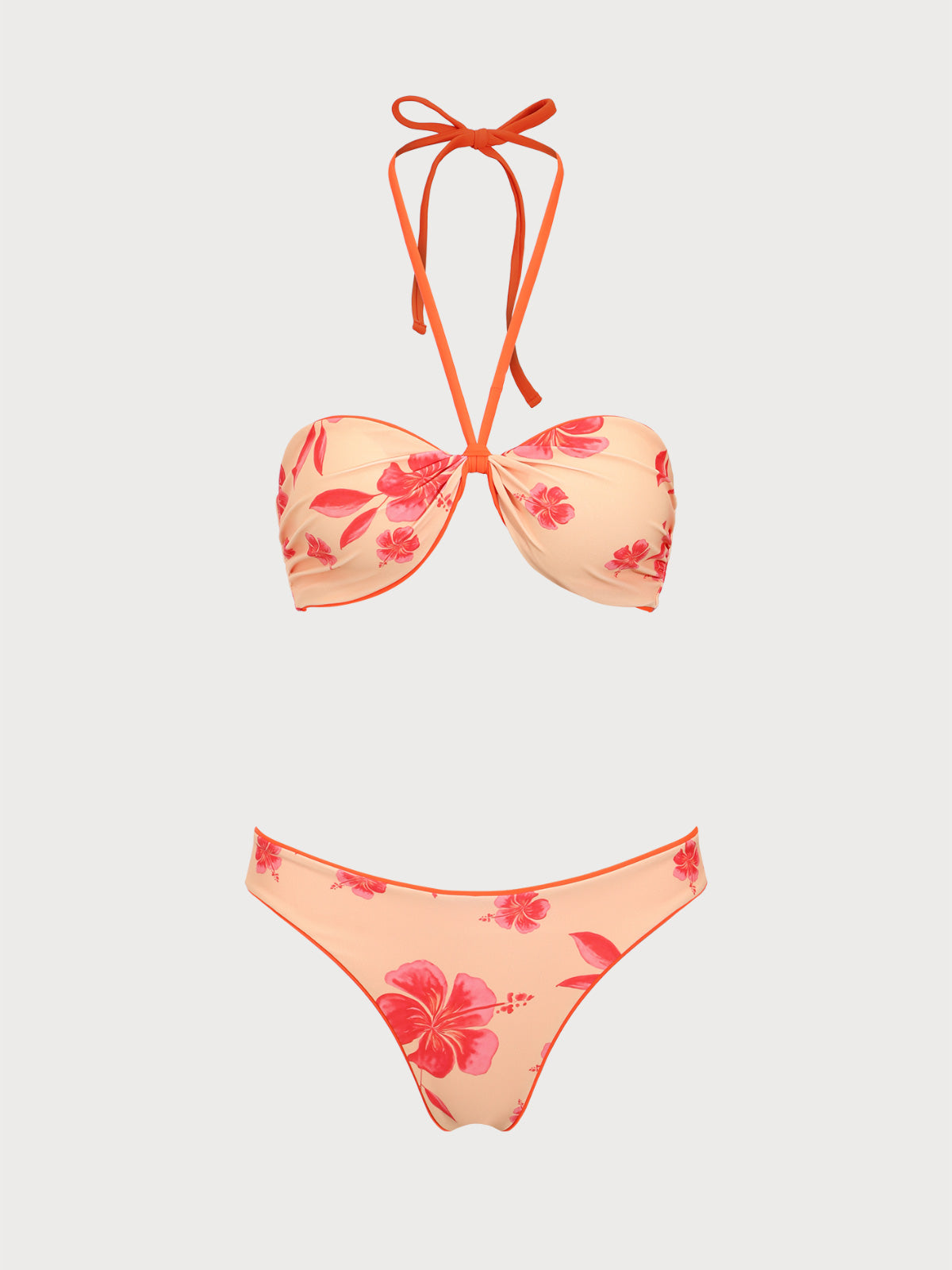 Orange Contrast Floral Bikini Set