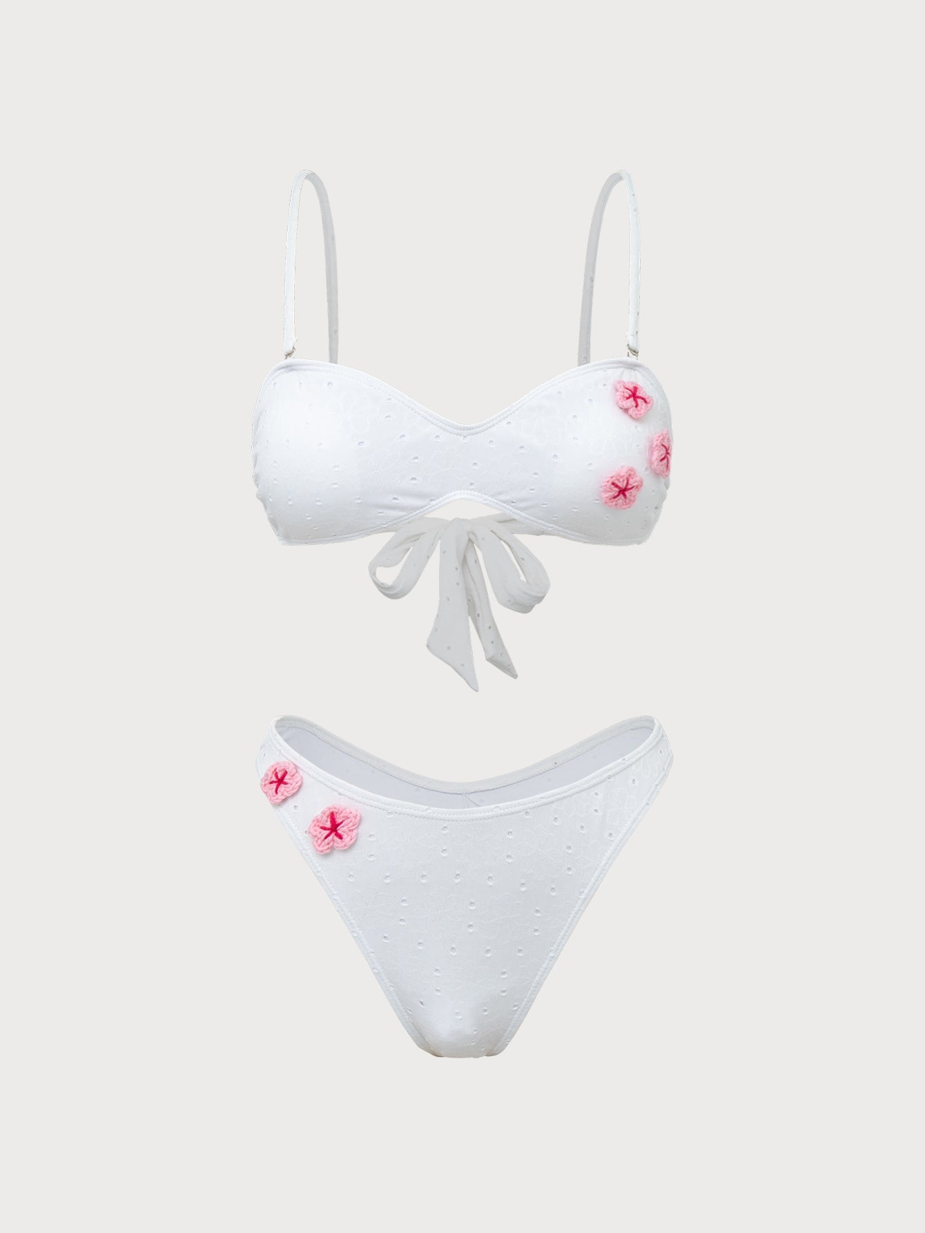 White Contrast Floral Bikini Set