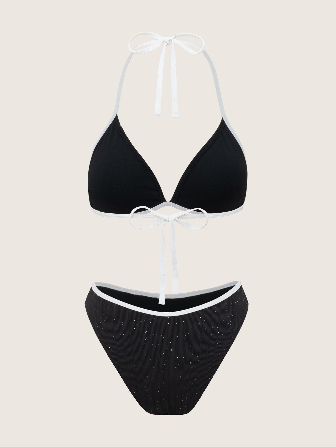 Black Contrasting Glitter Bikini Set