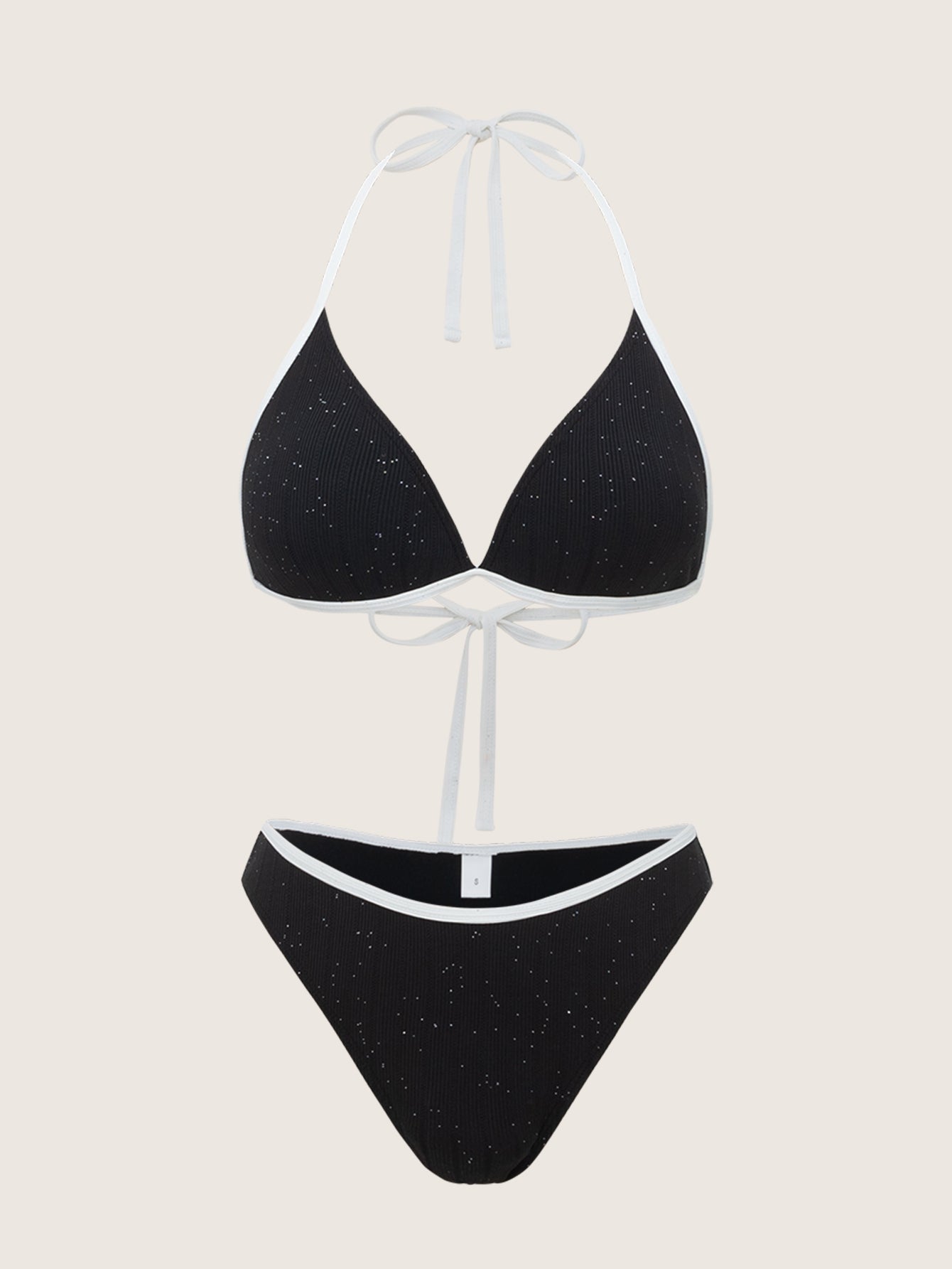 Black Contrasting Glitter Bikini Set