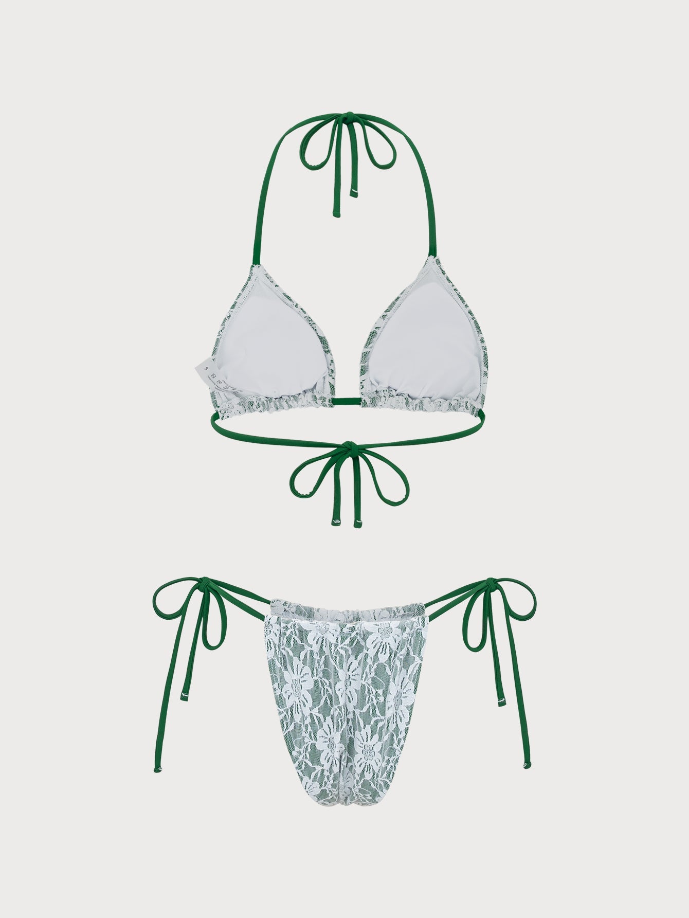 Green Contrast Lace Bikini Set