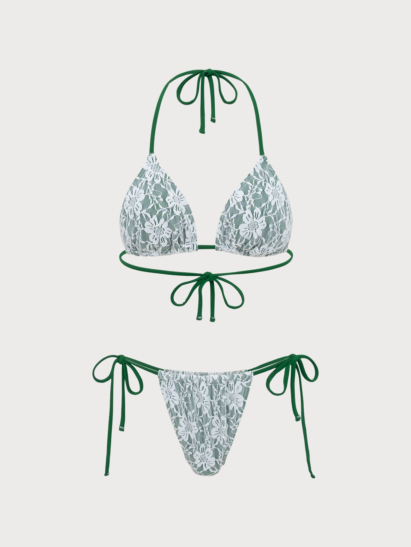 Green Contrast Lace Bikini Set