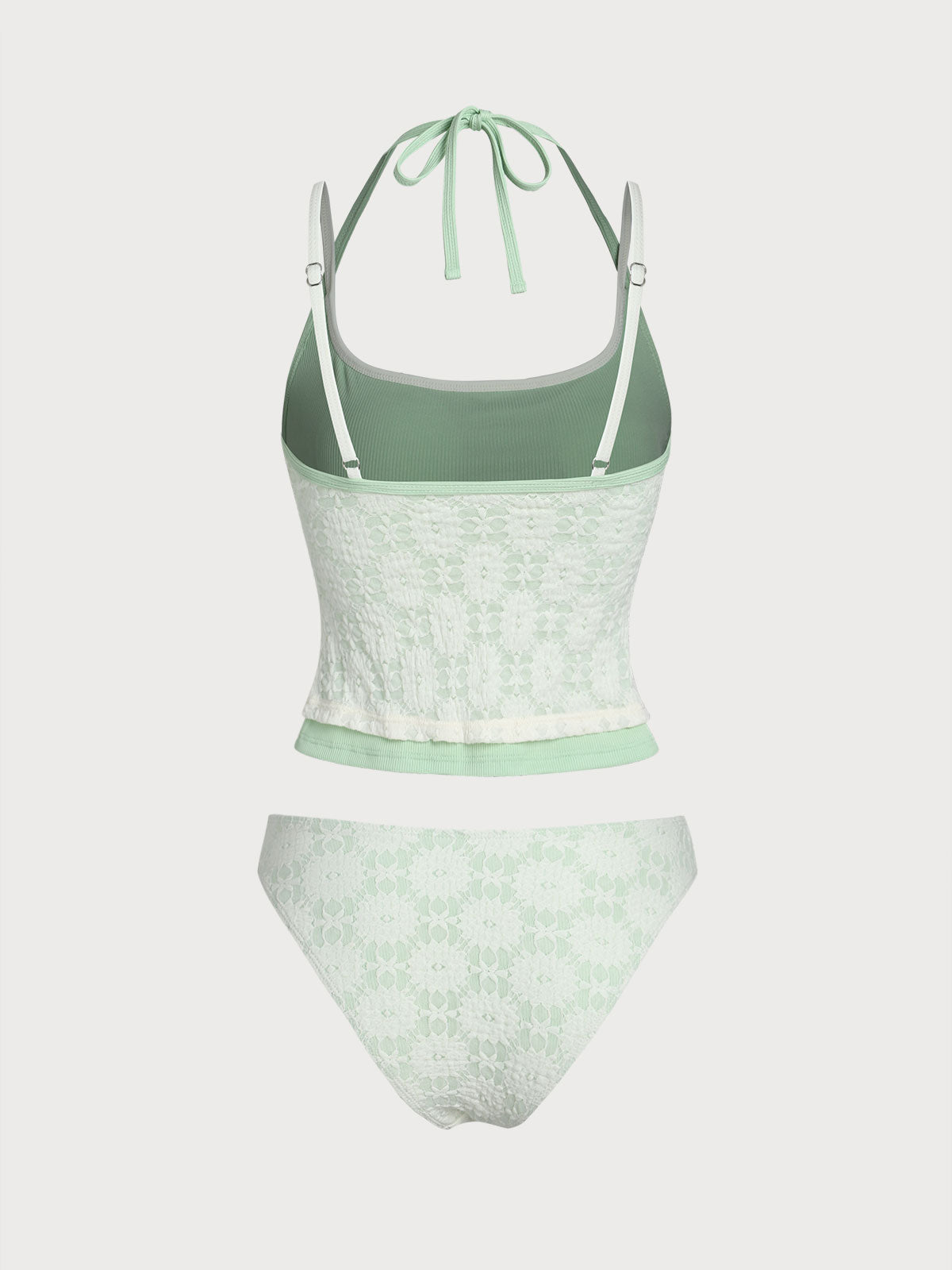 Light Green Contrast Lace Tankini Swimsuit