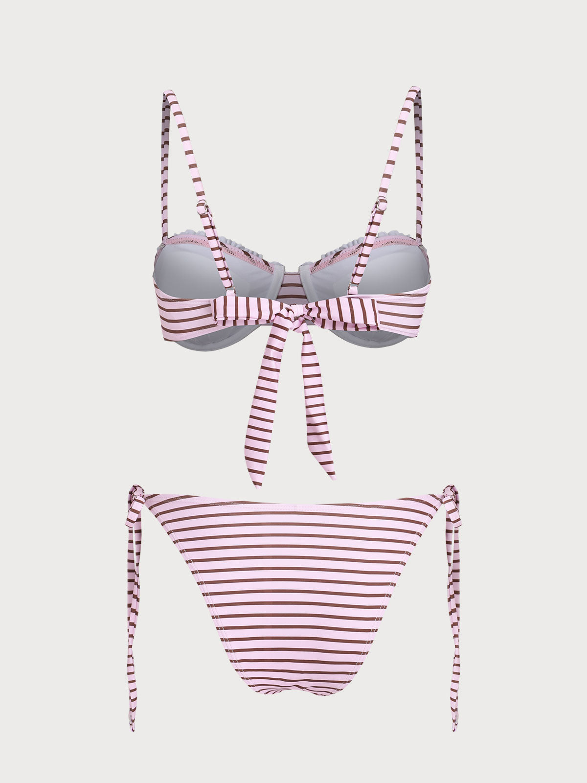 Pink Contrast Lace Underwire Bikini Set