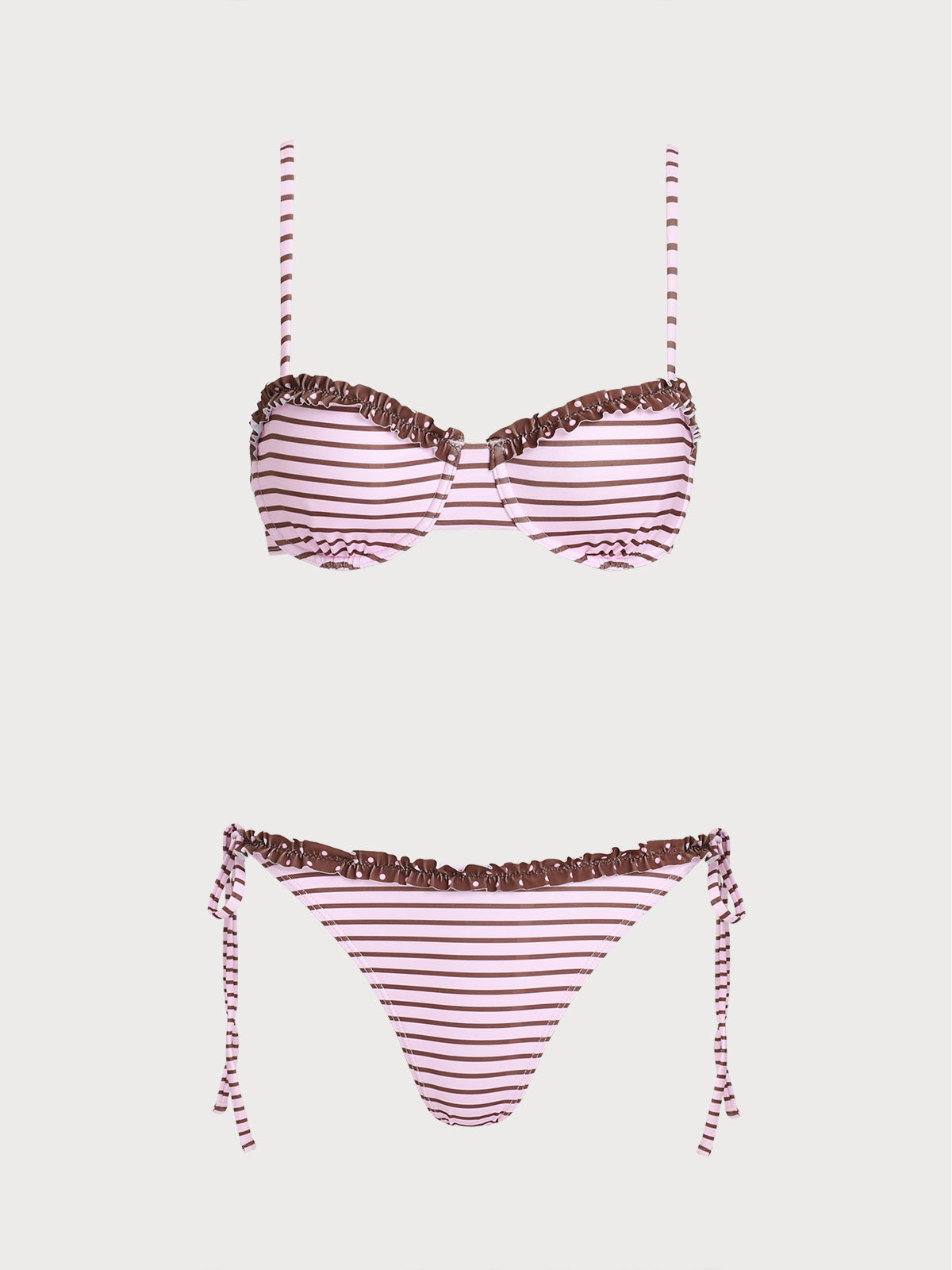 Pink Contrast Lace Underwire Bikini Set