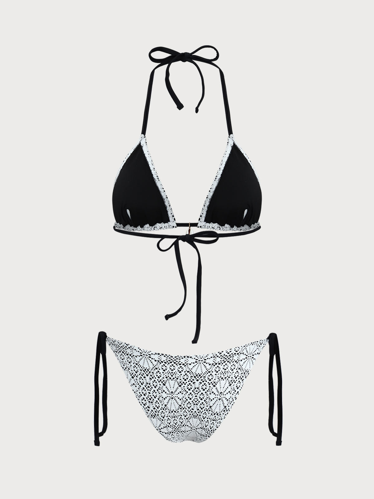 White Contrast Mesh Bikini Set