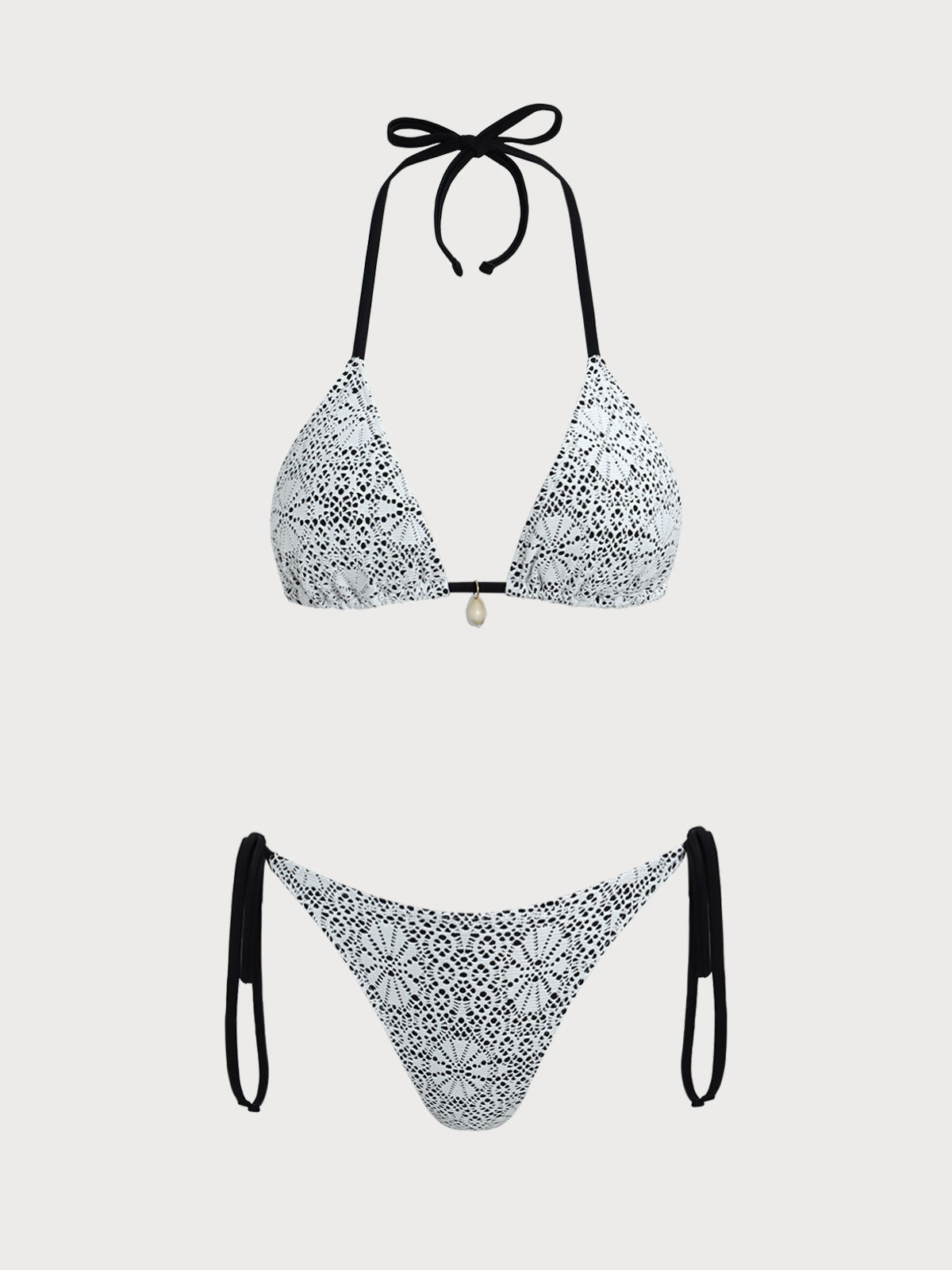 White Contrast Mesh Bikini Set