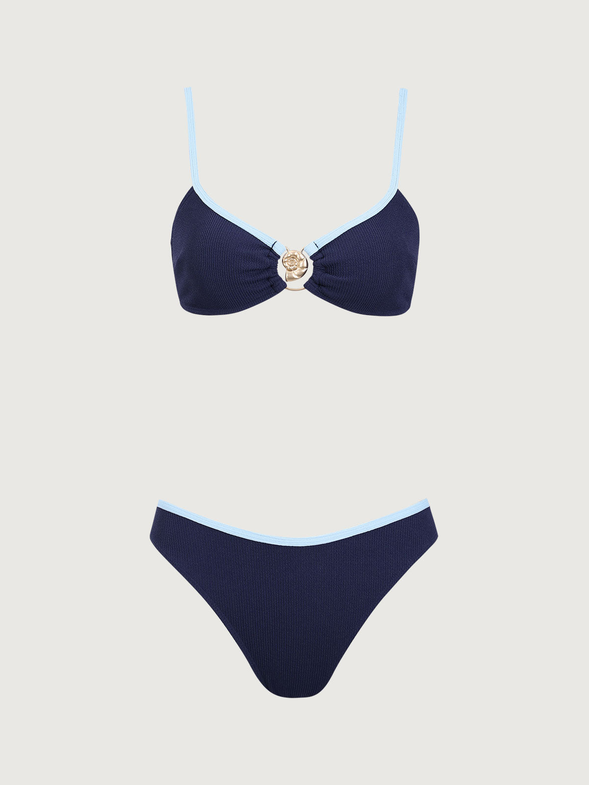 Blue Contrasting U Neck Bikini Set