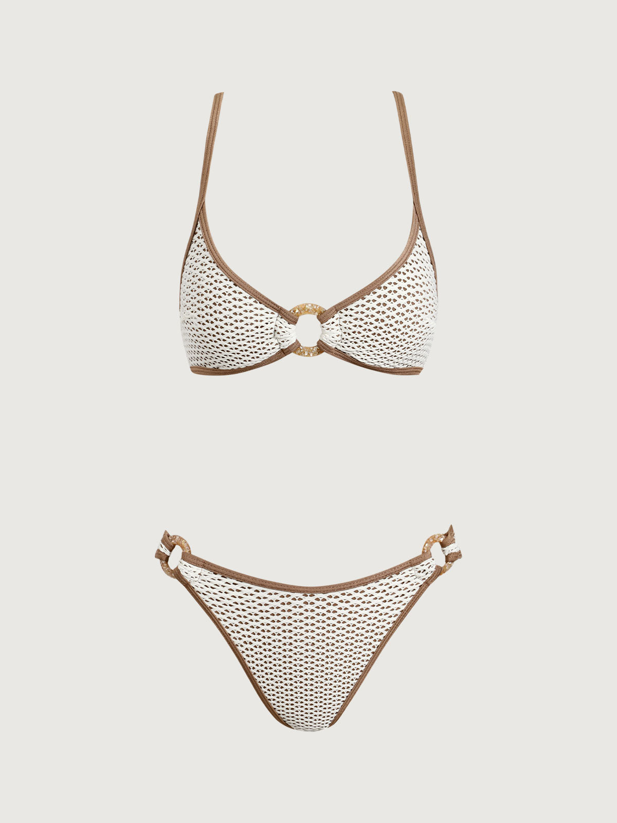 Brown Contrast O-Ring Bikini Set