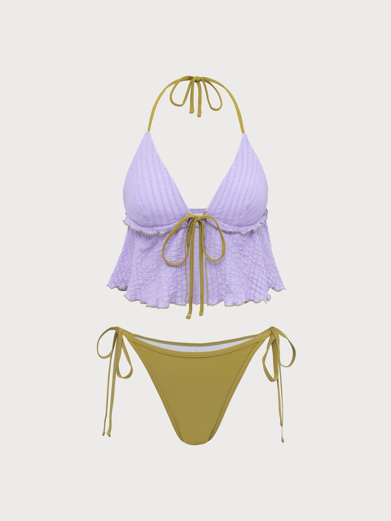 Purple Contrast Tie Front Tankini Swimsuit