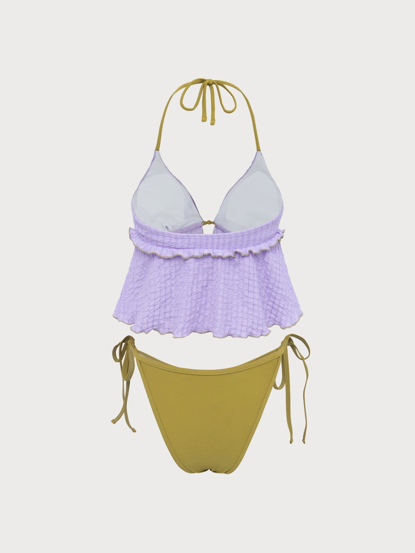 Purple Contrast Tie Front Tankini Swimsuit