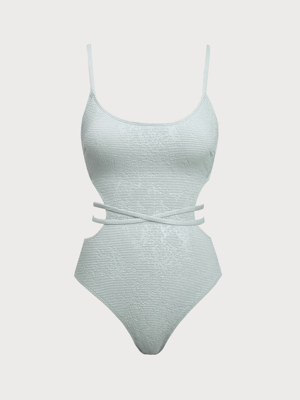 Grey Embossed Cross Strap Swimsuit