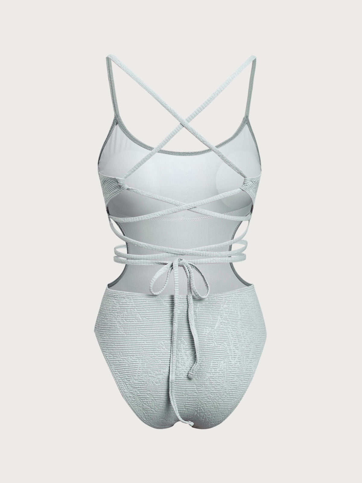 Grey Embossed Cross Strap Swimsuit