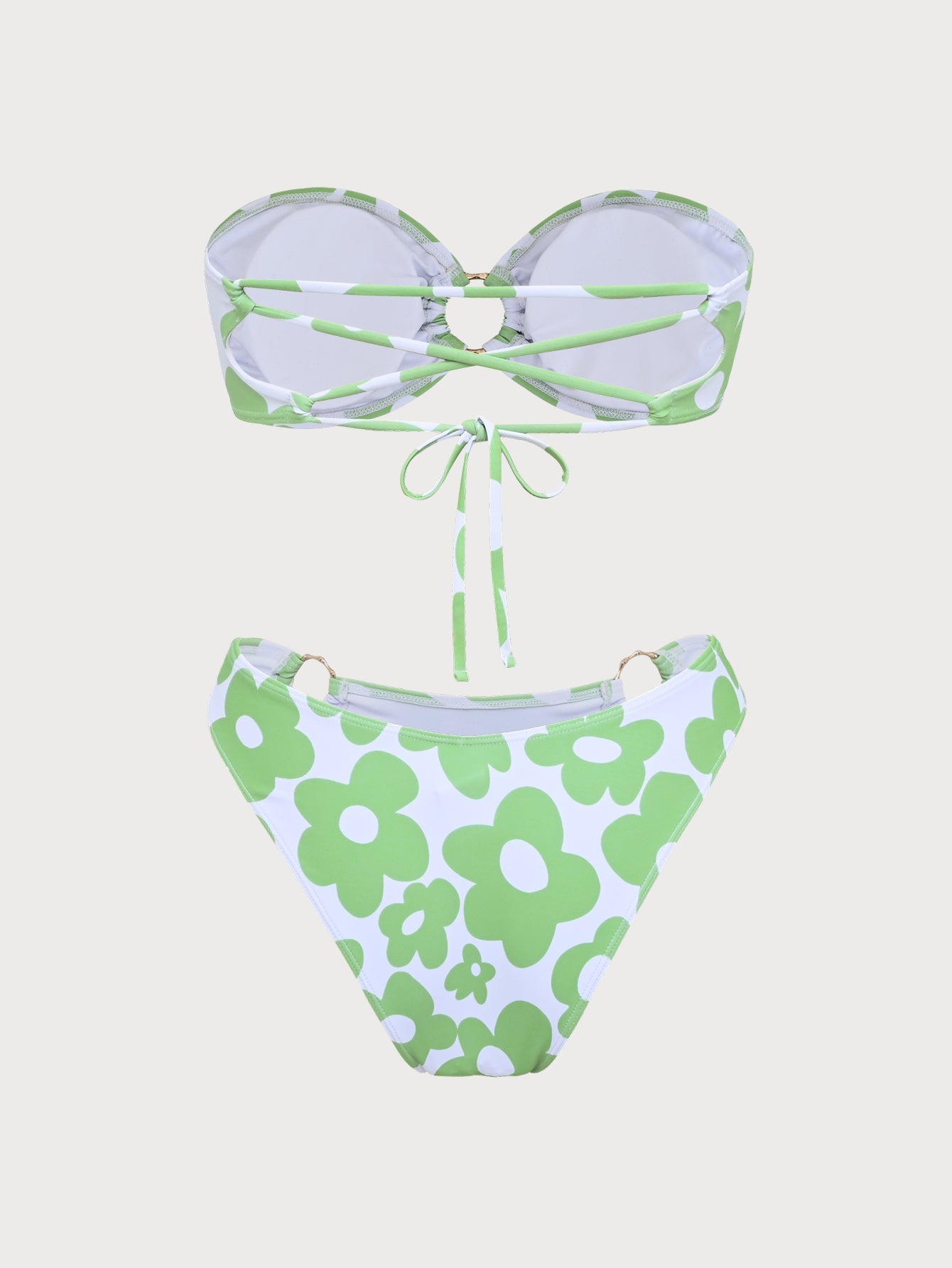 Green Floral Strapless Bikini Set