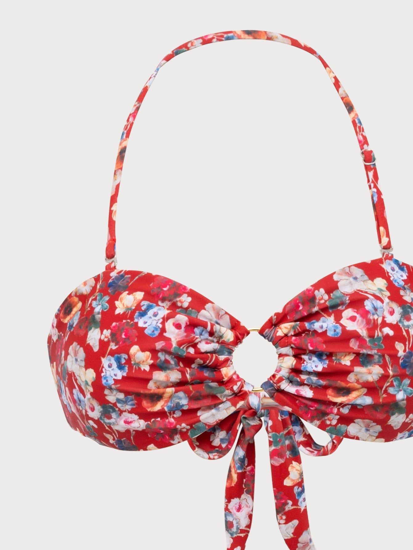 Red Halter Floral Print Bikini Set